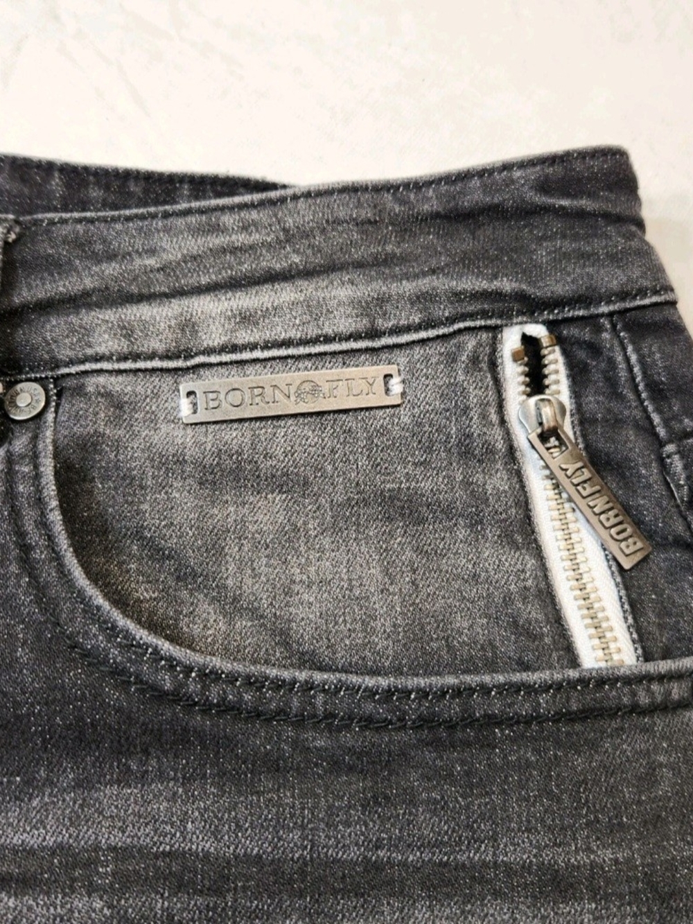 Born Fly Mens Size 36 Shorts Denim Distressed Cutout Patch Design Black Wash 04 - Picture 14 of 14